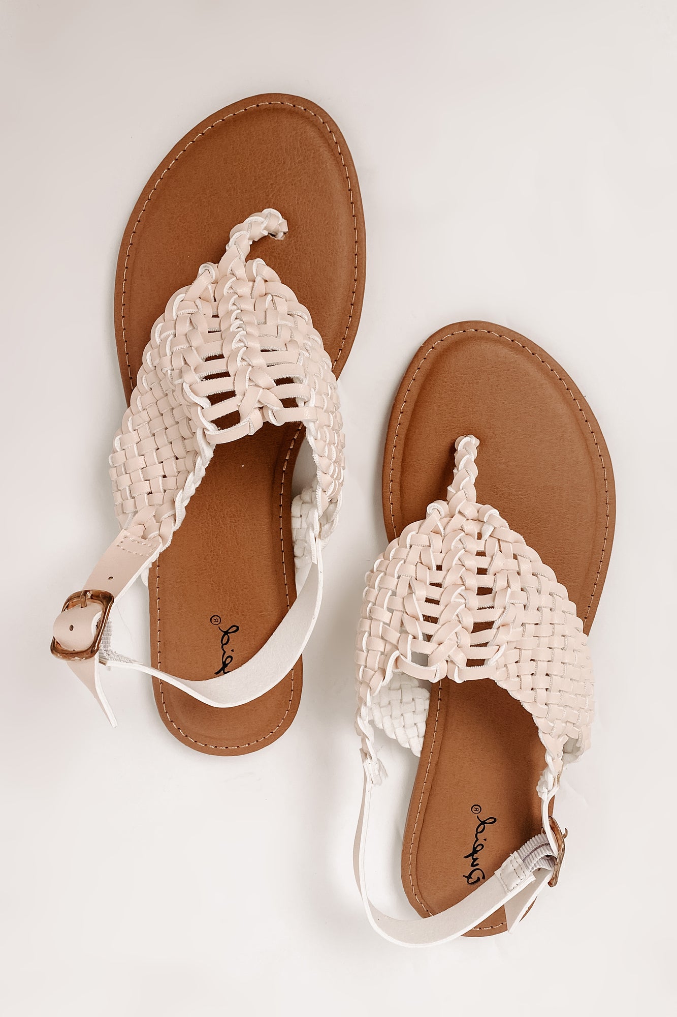 Still Here Woven Flat Sandals With Heel Strap (Nude PU) - NanaMacs