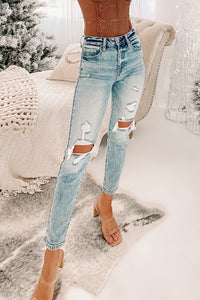 Setting Boundaries Eunina High Rise Distressed Mom Jeans (Medium) - NanaMacs