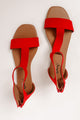 Like A Charm T-Strap Gladiator Sandals With Heel Zipper (Red Suede PU) - NanaMacs