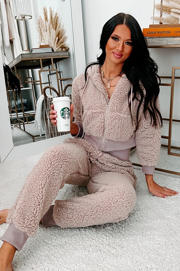 Fuzzy Fanatic Teddy Bear Sherpa Loungewear Set (Mocha) - NanaMacs