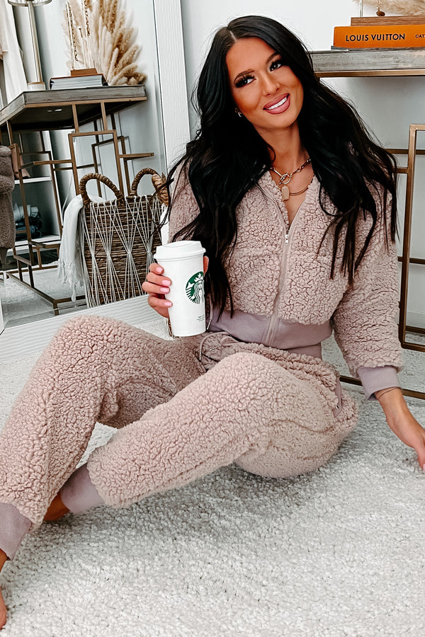 Fuzzy Fanatic Teddy Bear Sherpa Loungewear Set (Mocha) - NanaMacs