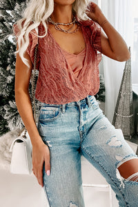 Whimsical Ways Lace Ruffled Sleeve Bodysuit (Dusty Mauve) - NanaMacs