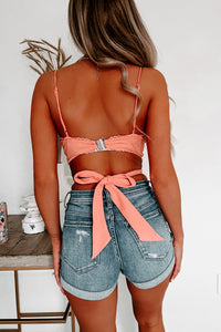 Santorini Sunshine Ribbed Lace Open Back Bodysuit (Peach) - NanaMacs