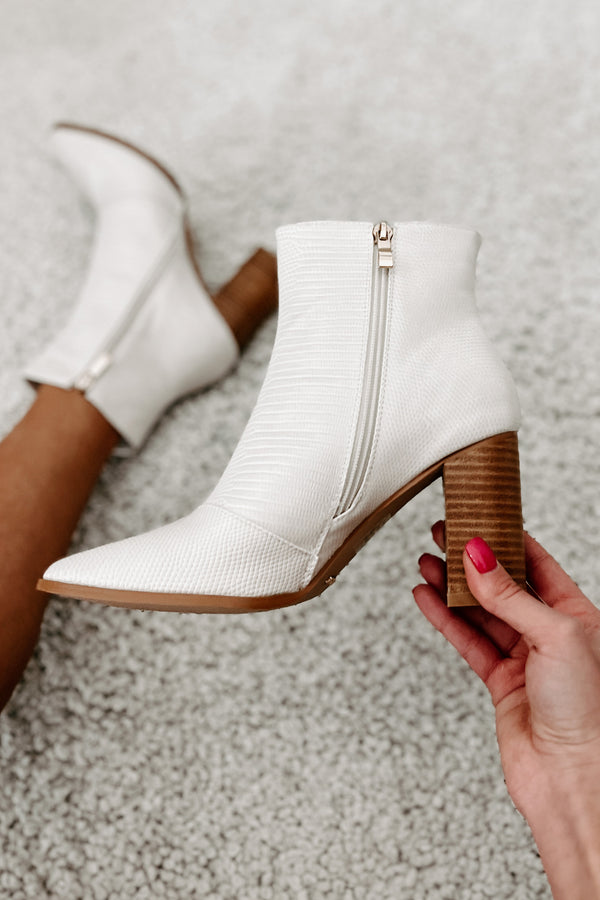 Vira Billini Scale Textured Booties (Ivory) - NanaMacs