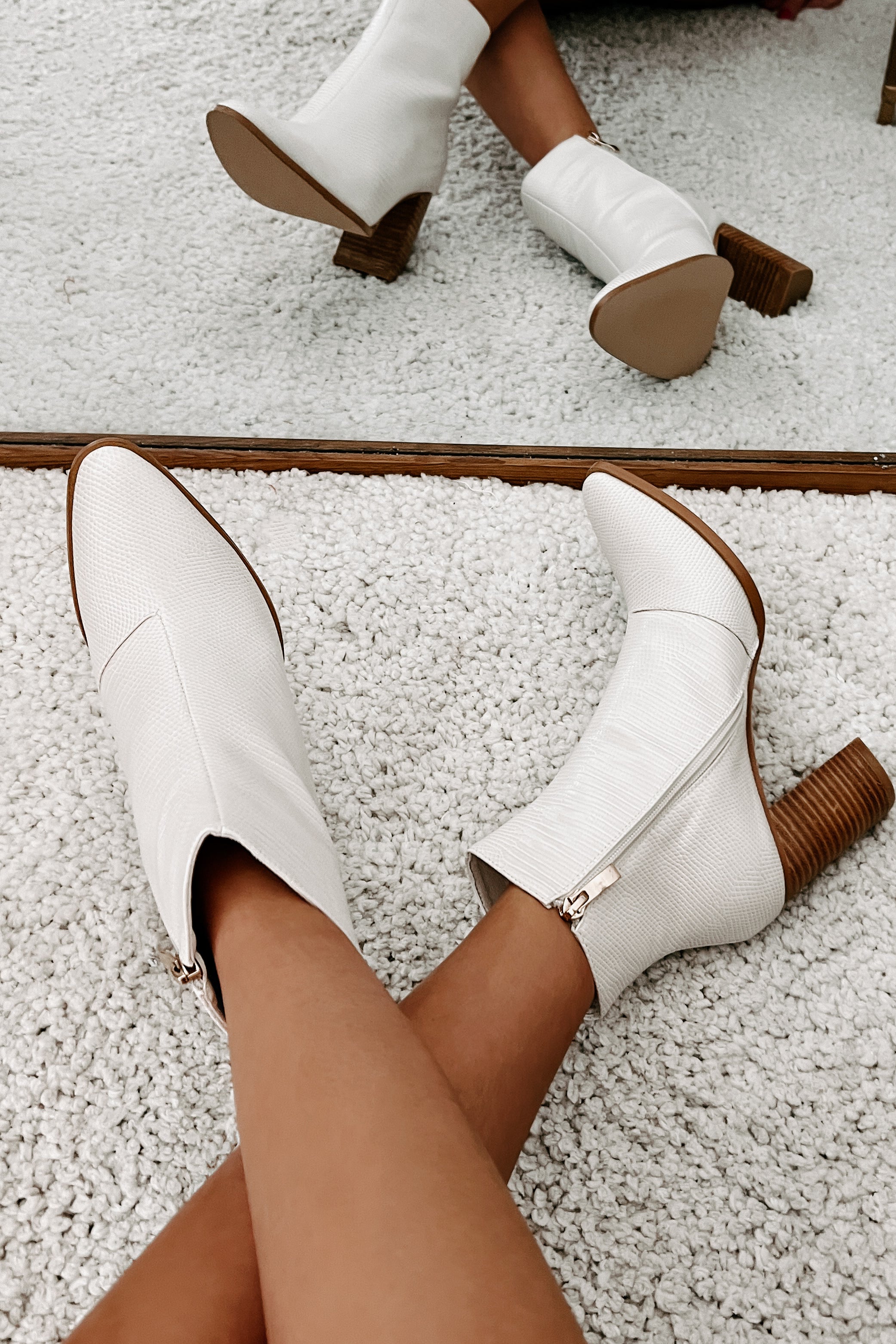 Vira Billini Scale Textured Booties (Ivory) - NanaMacs