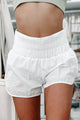 Running Through Your Mind Smocked Lined Active Shorts (White) - NanaMacs