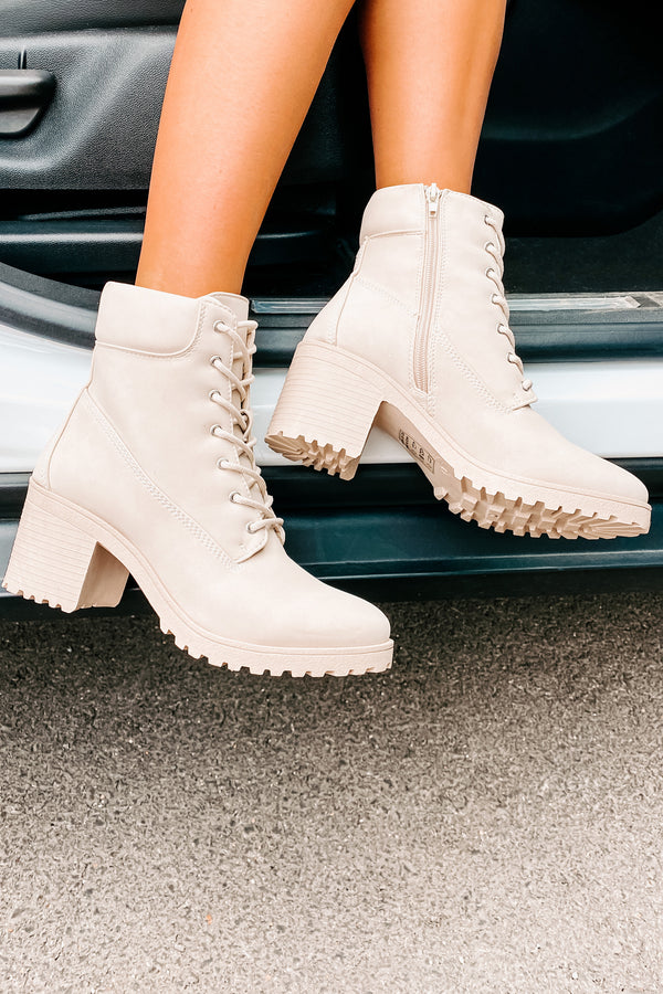 Clashing Interests Chunky Lace-Up Booties (Stone Nubuck) - NanaMacs