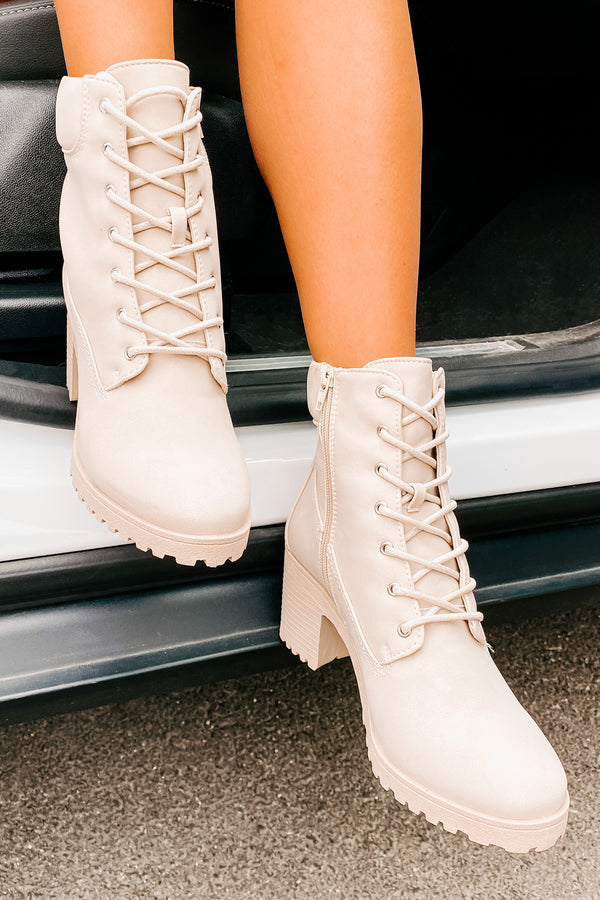 Clashing Interests Chunky Lace-Up Booties (Stone Nubuck) - NanaMacs