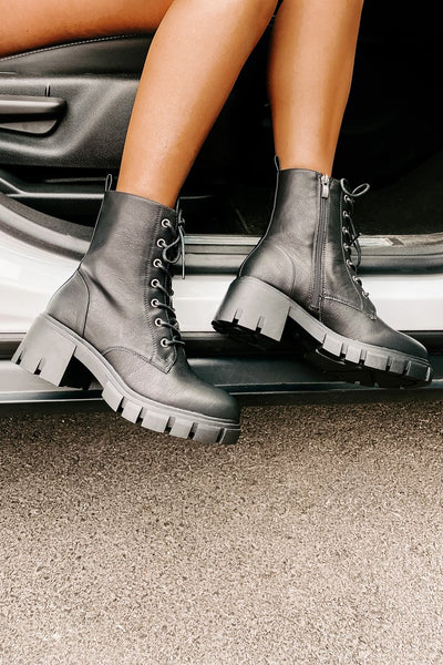 IMPERFECT Questionable Intentions Chunky Faux Leather Combat Boots (Black) - NanaMacs