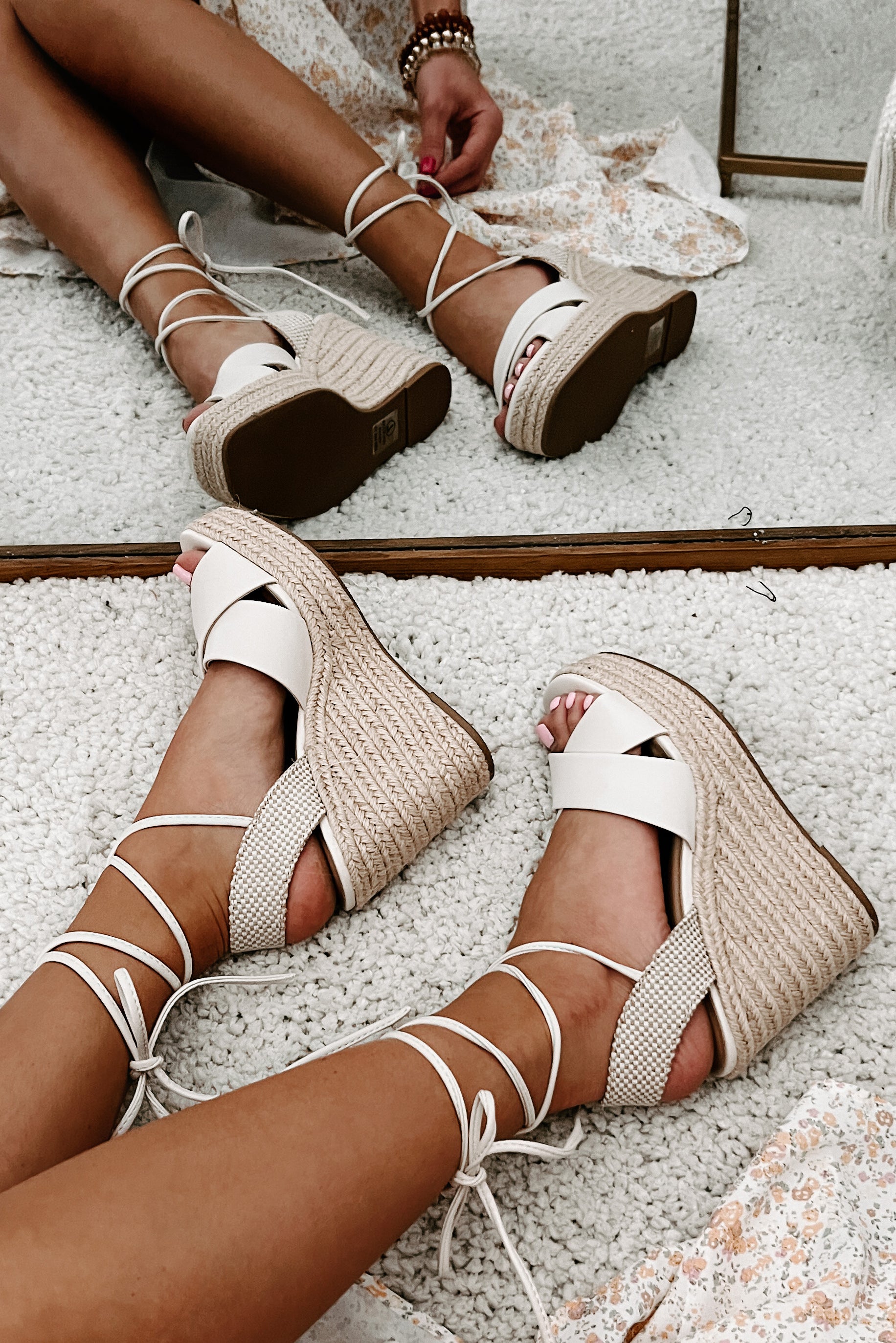 White ankle hot sale tie wedges