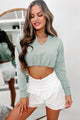 All Over Again Cinched Cropped Hoodie (Sage) - NanaMacs