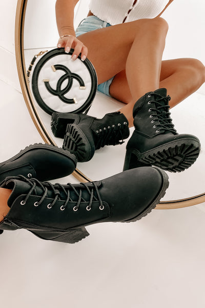 IMPERFECT Clashing Interests Chunky Lace-Up Booties (Black Nubuck) - NanaMacs