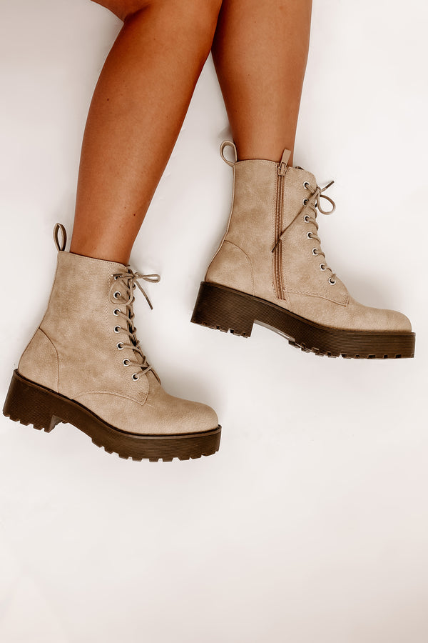 IMPERFECT Fearless Leader Chunky Faux Leather Combat Boot (Natural) - NanaMacs