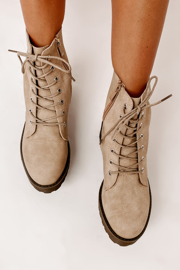 IMPERFECT Fearless Leader Chunky Faux Leather Combat Boot (Natural) - NanaMacs