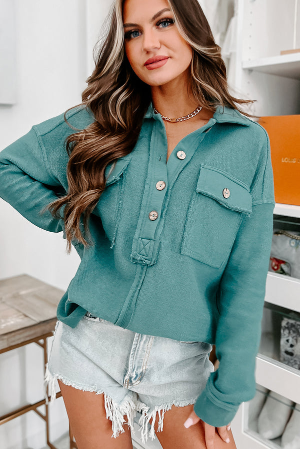 Sweet Memory Textured Button Front Pull Over Top (Teal) - NanaMacs