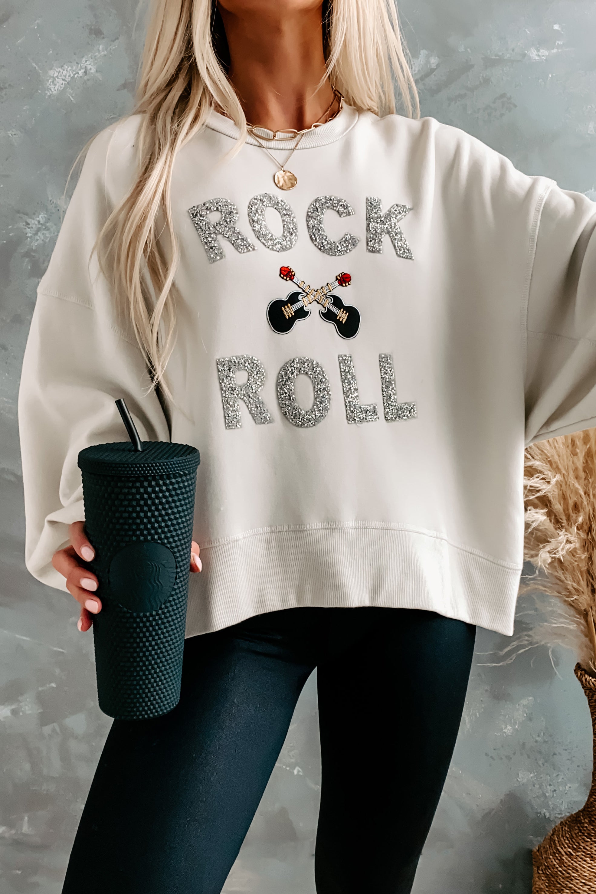 Jovie Rock & Roll Rhinestone Pullover (Cream) - NanaMacs