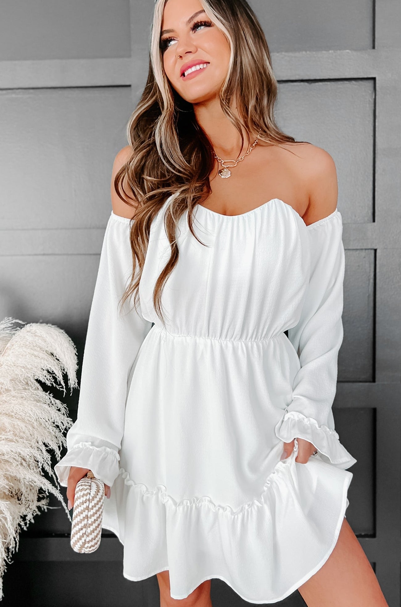 Balanced Beauty Off The Shoulder Dress (Off White) - NanaMacs
