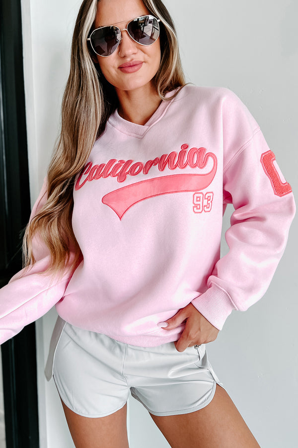 Golden State Feels Varsity Patch Long Sleeve (Pink) - NanaMacs