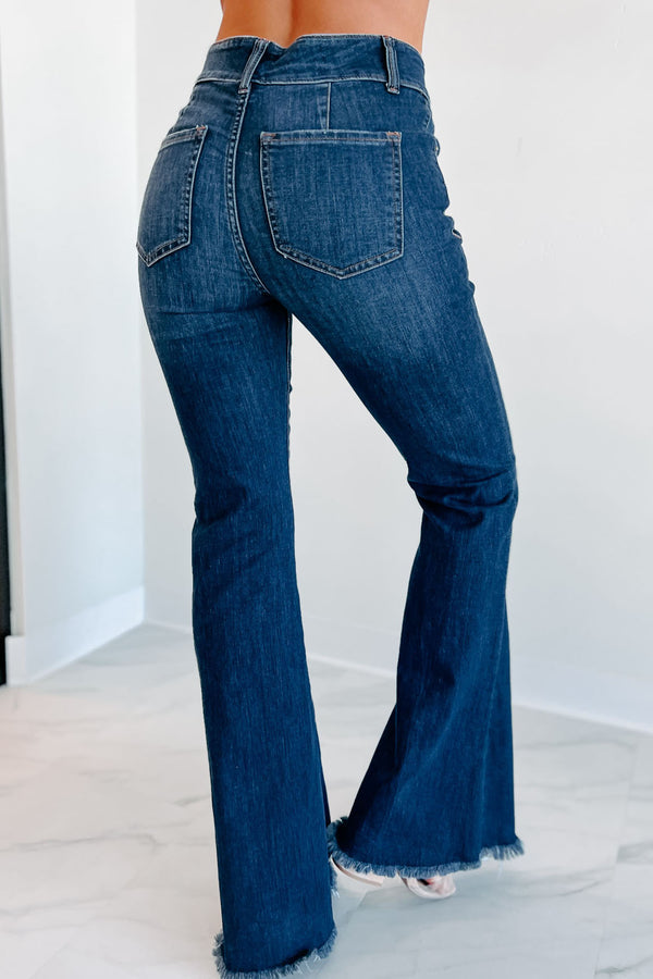 Nilton High Rise Triple Button Sneak Peek Flare Jeans (Dark) - NanaMacs