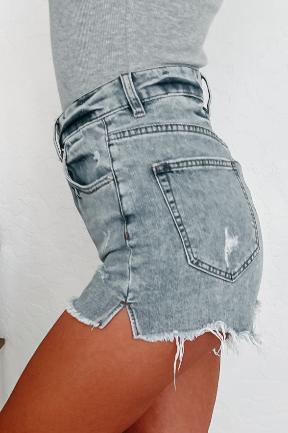 Ready For Today High Rise Distressed Denim Shorts (Medium Light) - NanaMacs