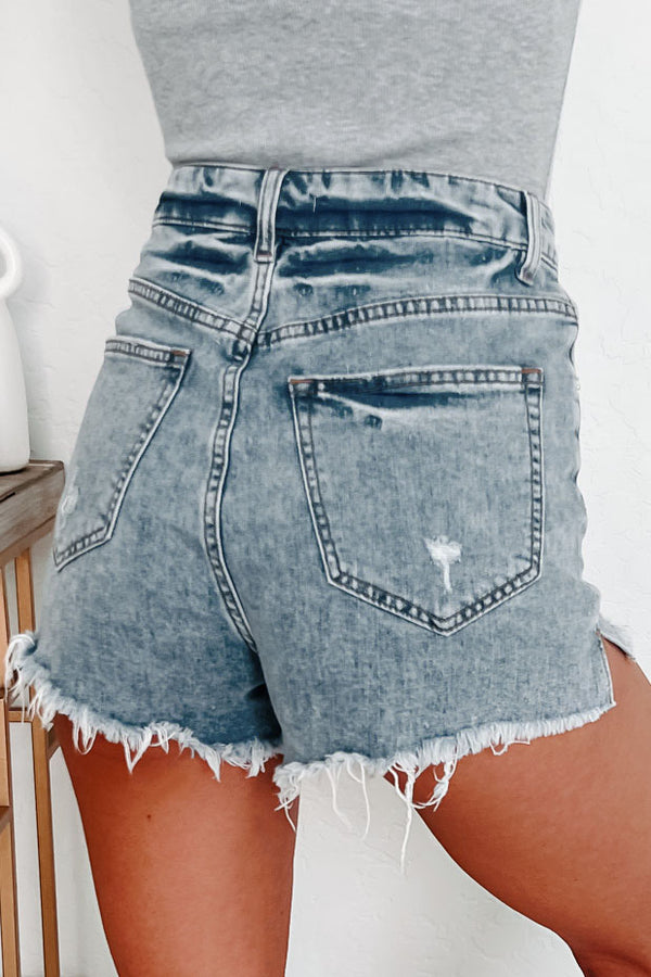 Ready For Today High Rise Distressed Denim Shorts (Medium Light) - NanaMacs