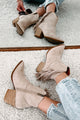 Roaming Town Faux Suede Fringe Bootie (Taupe) - NanaMacs
