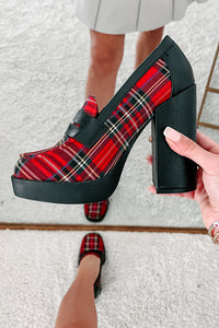 Princeton Prep Heeled Platform Loafers (Red Plaid) - NanaMacs