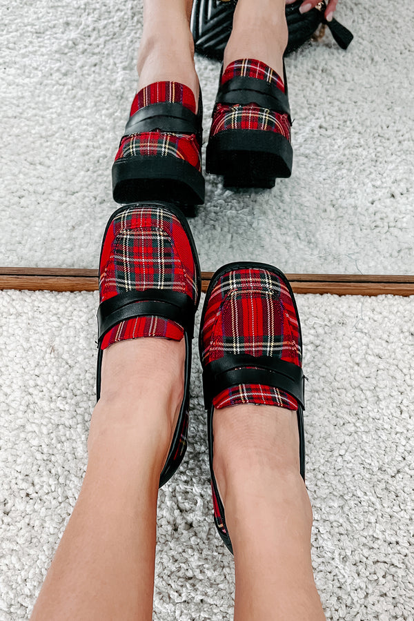 Princeton Prep Heeled Platform Loafers (Red Plaid) - NanaMacs