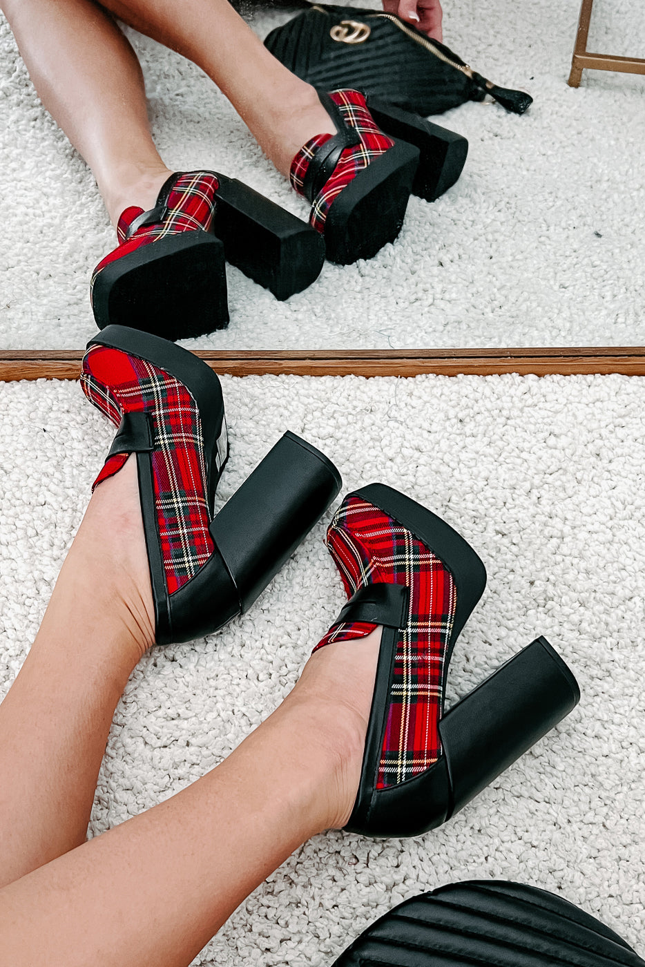 Princeton Prep Heeled Platform Loafers (Red Plaid) - NanaMacs
