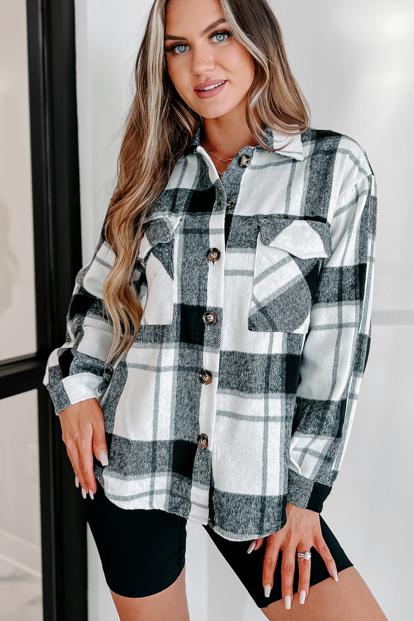 Short On Patience Plaid Shacket (Black) - NanaMacs