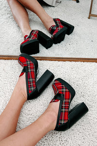 Princeton Prep Heeled Platform Loafers (Red Plaid) - NanaMacs