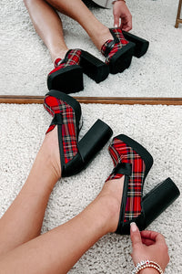 Princeton Prep Heeled Platform Loafers (Red Plaid) - NanaMacs