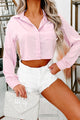 Strolls At The Plaza Button-Front Long Sleeve Crop Top (Lilac) - NanaMacs