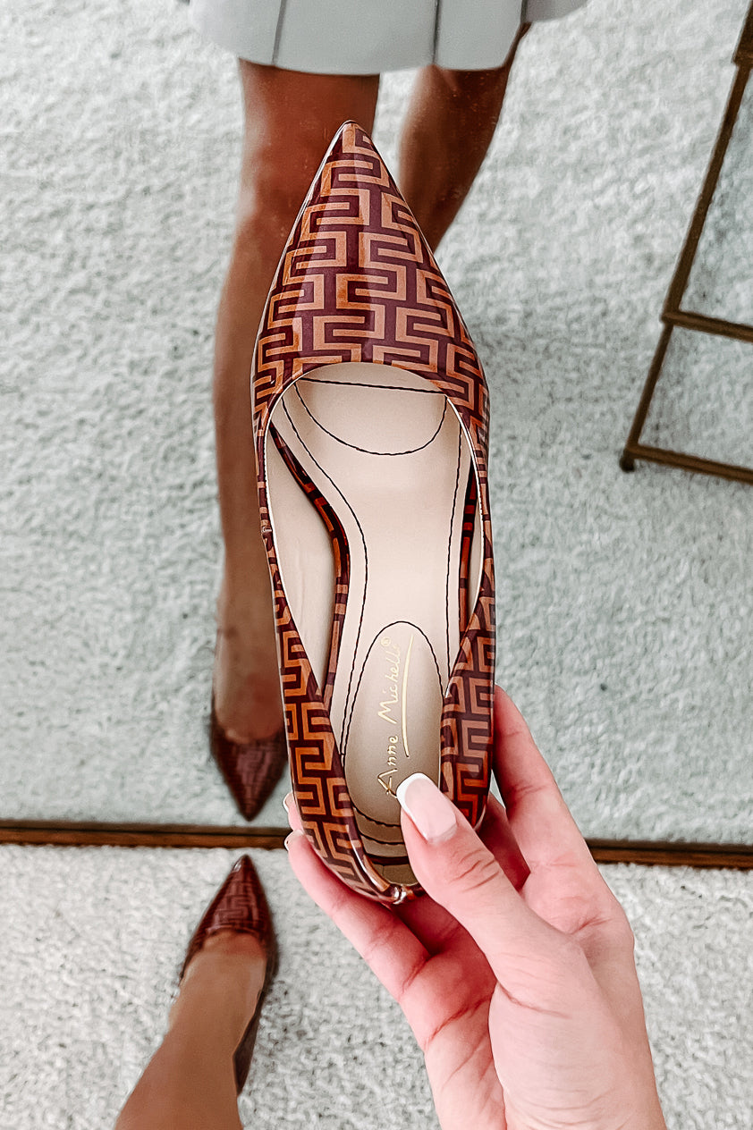 Path To Success Maze Print Pointed Toe Heels (Tan) - NanaMacs