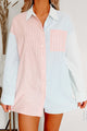 Happy Anywhere Oversized Colorblock Button-Down (Pink/Blue/Green) - NanaMacs