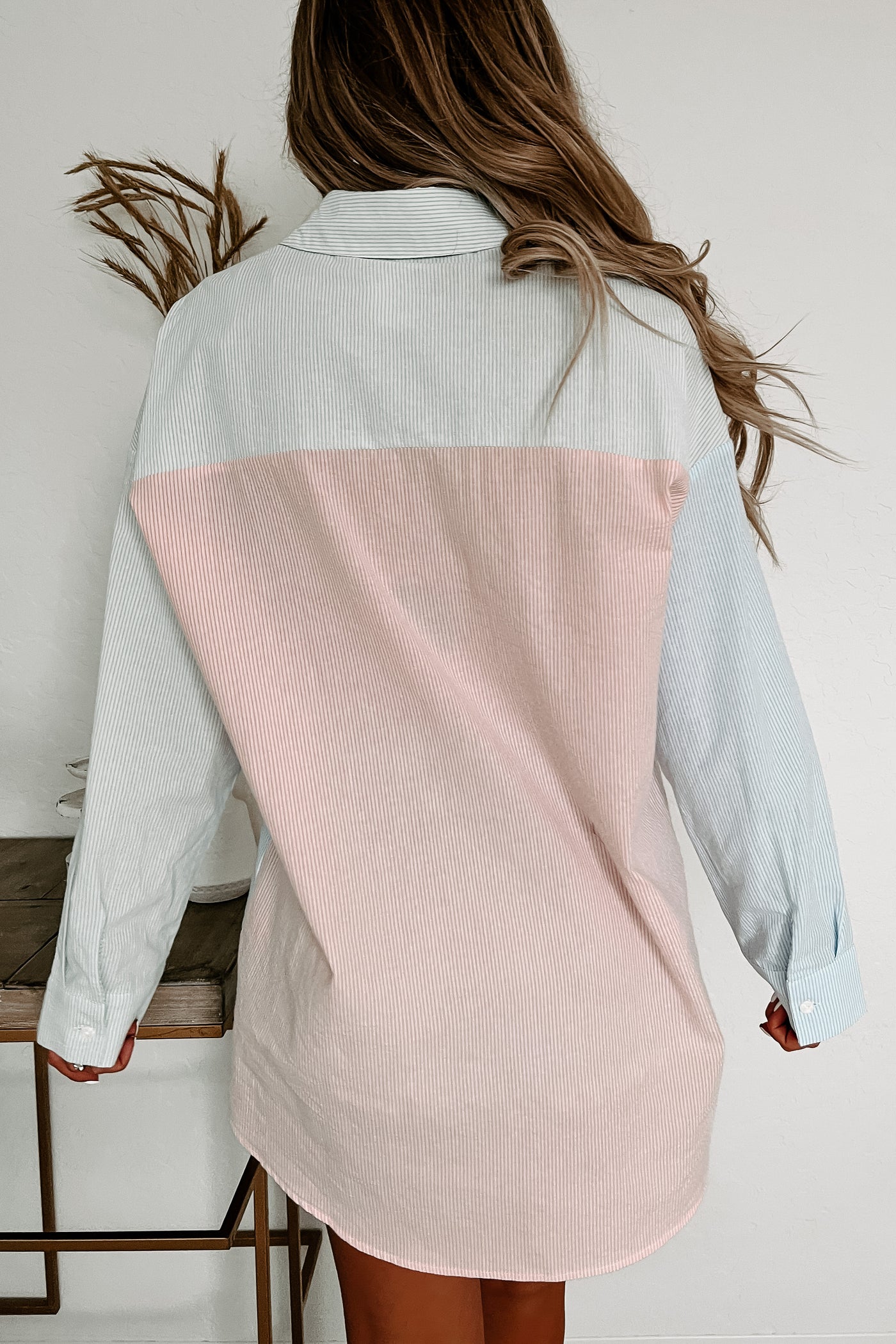 Happy Anywhere Oversized Colorblock Button-Down (Pink/Blue/Green) - NanaMacs