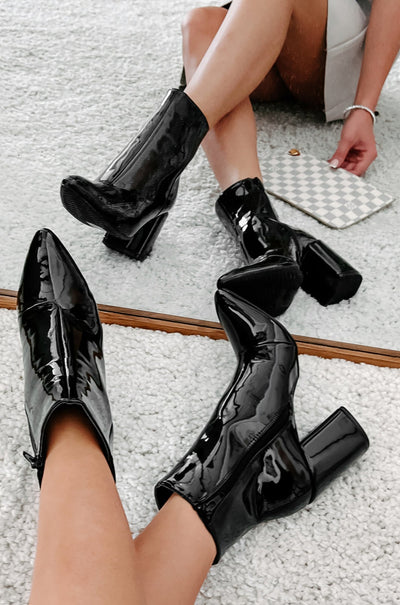 Mariko Patent Leather Booties (Black) - NanaMacs