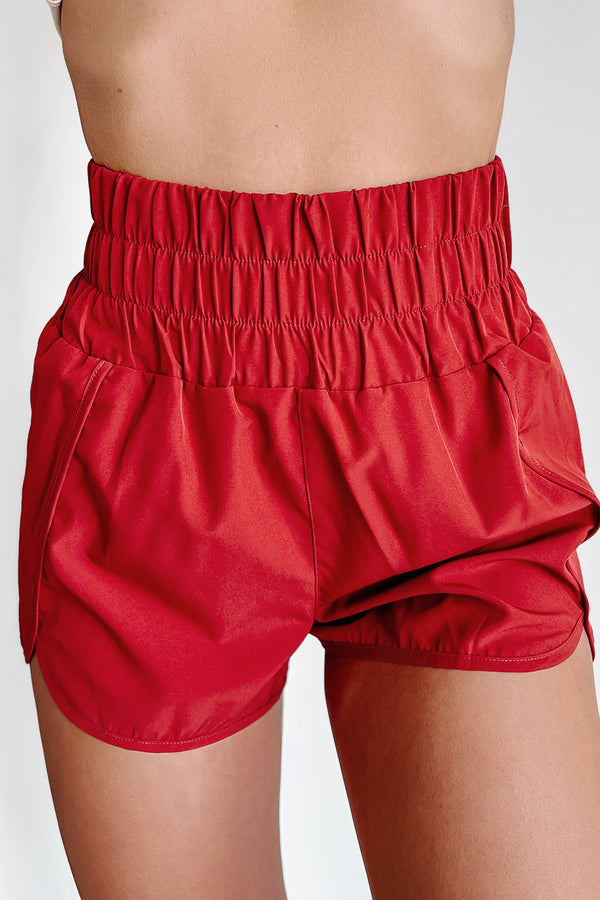 Gym Junkie Elastic Waist Athletic Shorts (Brick) - NanaMacs