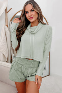 Get Moving Waffle Knit Cowl Neck Top (Desert Sage) - NanaMacs