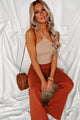 Adore The Attention Ribbed Halter Tank Top (Sand) - NanaMacs