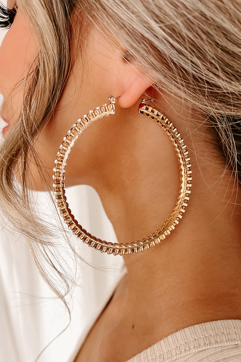 Dinner In The City Rhinestone Hoop Earring (Gold) - NanaMacs