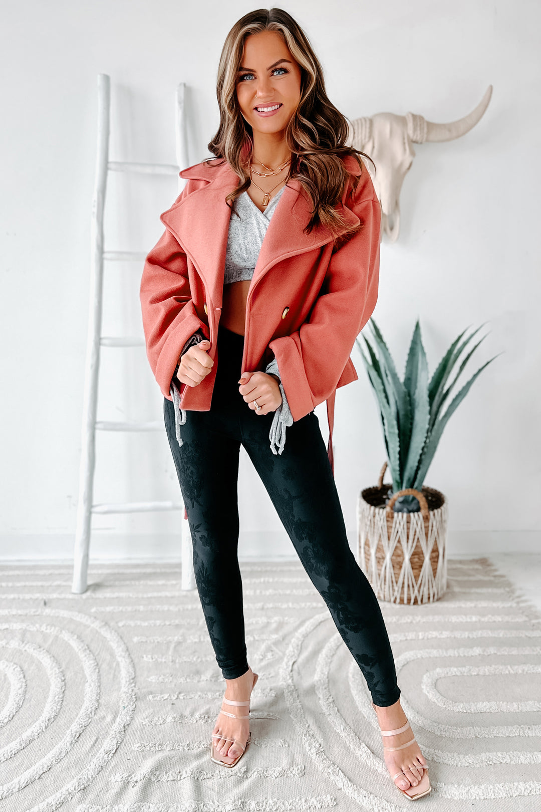 Daily Outings Cropped Belted Coat (Raspberry) - NanaMacs