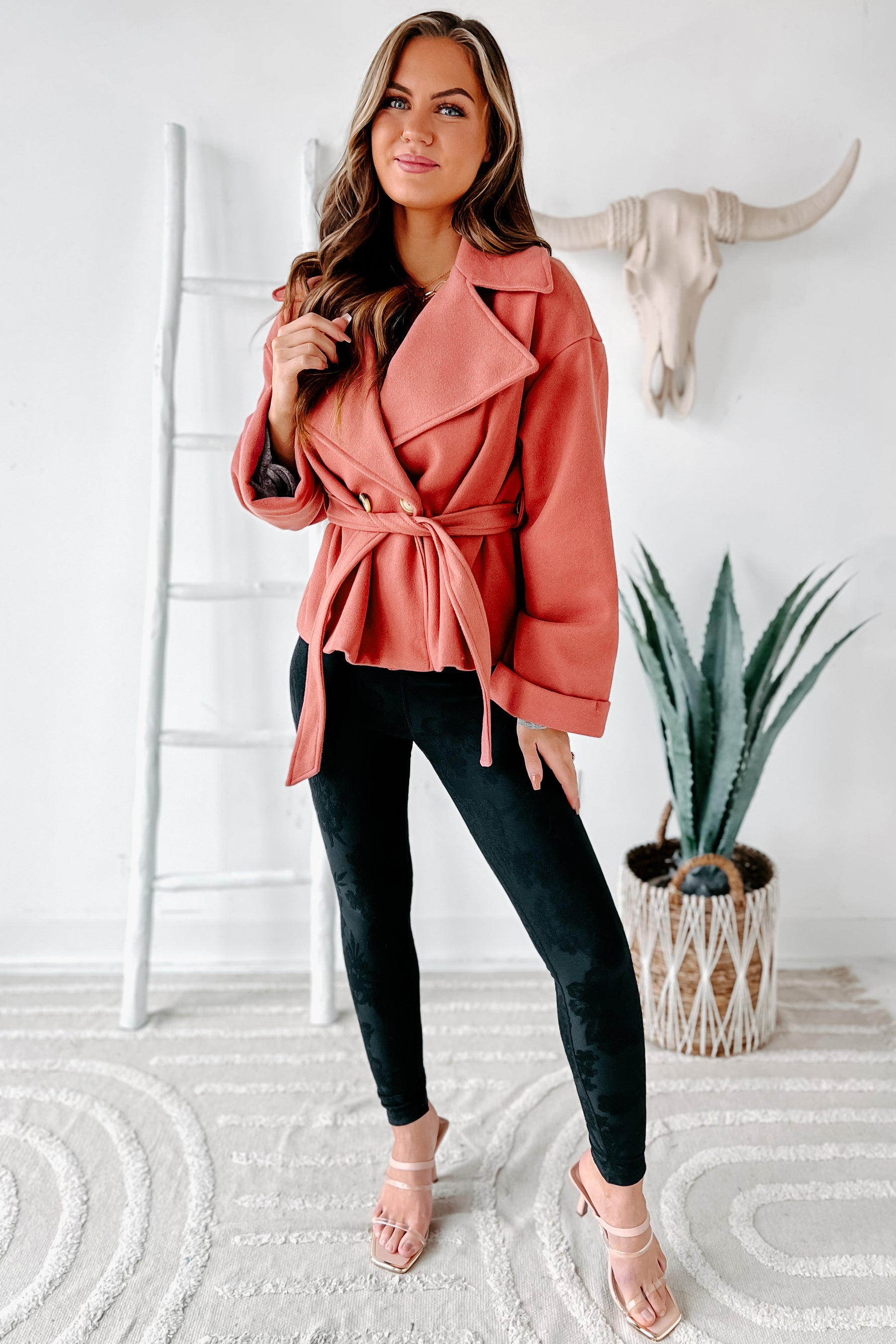 Daily Outings Cropped Belted Coat (Raspberry) - NanaMacs