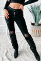 She's Bad High Rise Button-Fly Distressed Skinny Jeans (Black) - NanaMacs