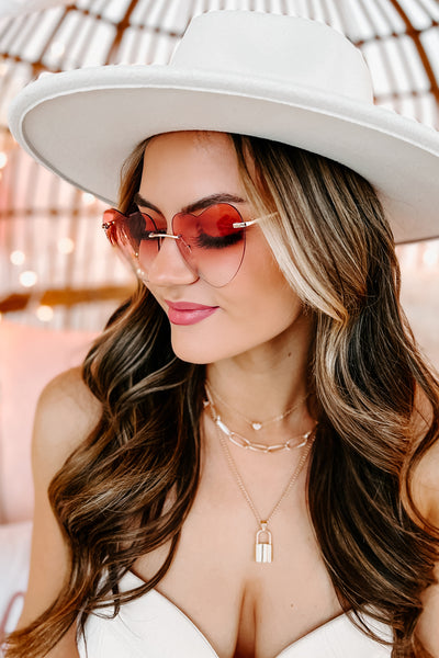 Got My Eyes On You Heart Shaped Sunglasses (Gold/Pink) - NanaMacs
