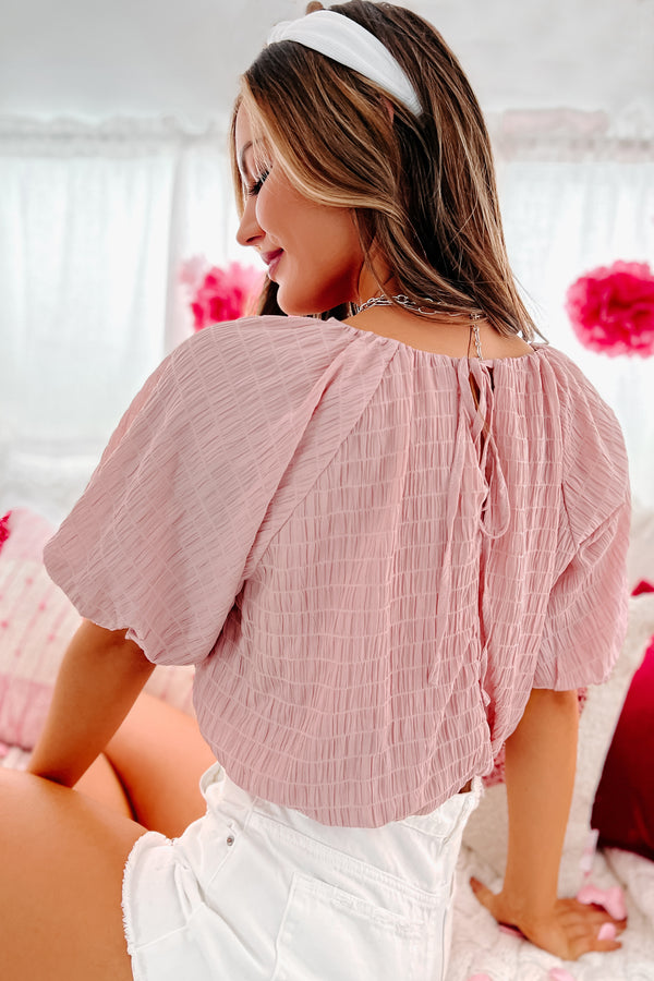 Featured Moments Textured Bubble Crop Top (Dusty Pink) - NanaMacs