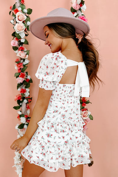Joyful Expressions Ruffled Floral Mini Dress (White Multi) - NanaMacs