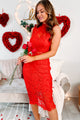 Unbelievably Elegant High Neck Sleeveless Lace Dress (Red) - NanaMacs