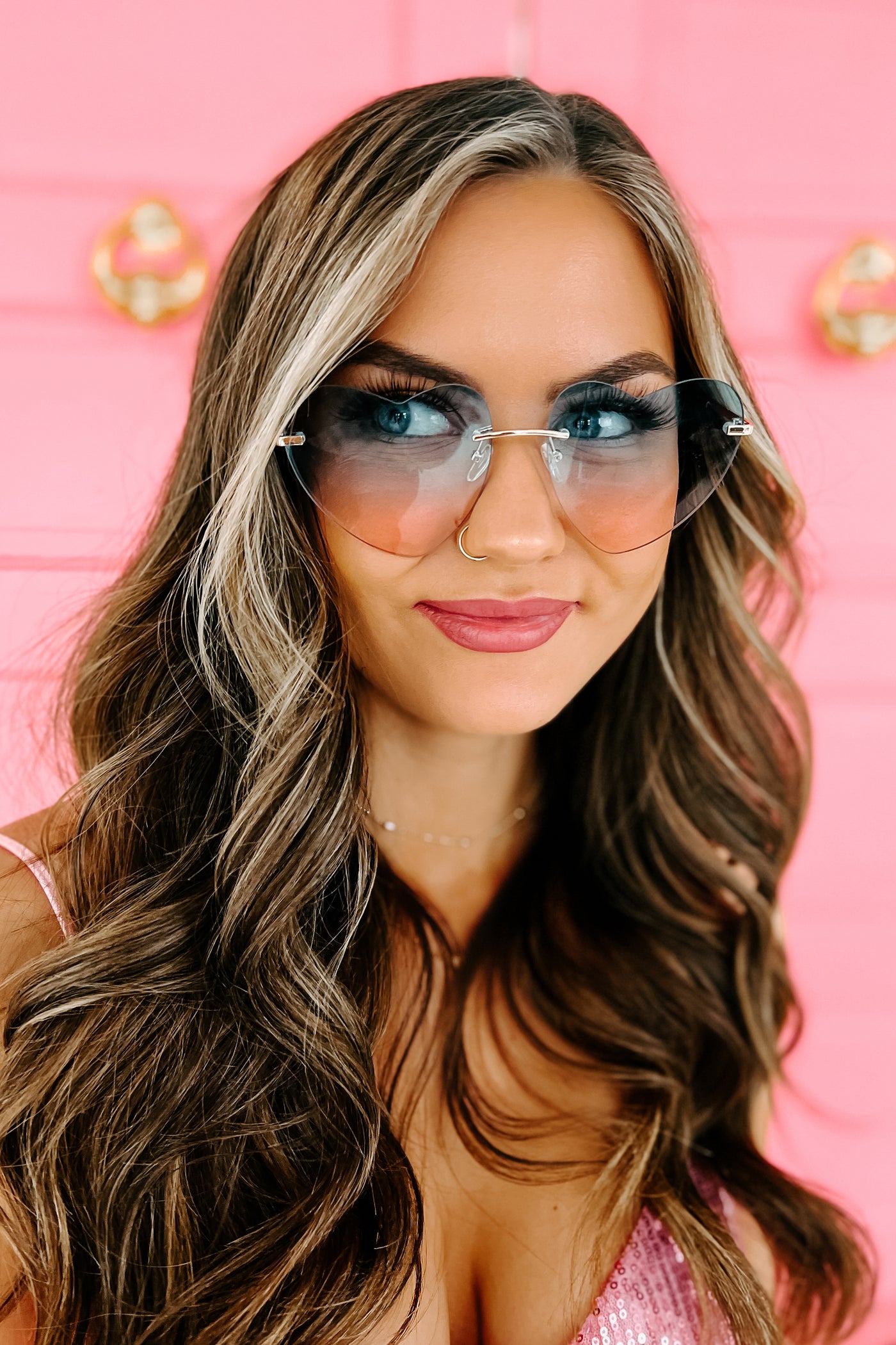 Got My Eyes On You Heart Shaped Sunglasses (Gold/Blue/Pink) - NanaMacs