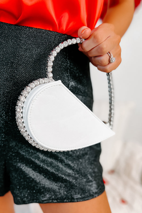 Heart On Your Sleeve Rhinestone Heart Clutch (White) - NanaMacs